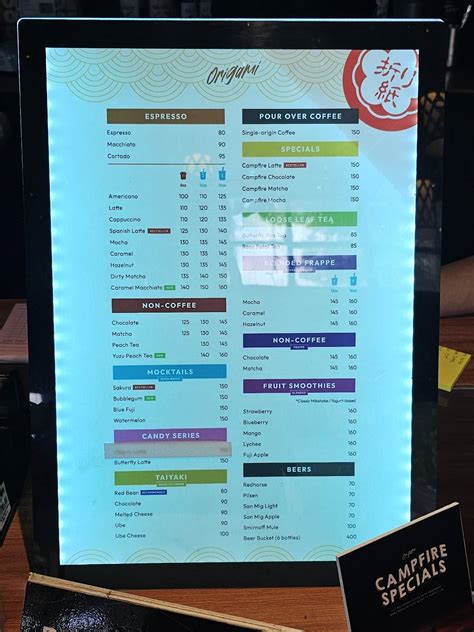 Menu at Origami Café cafe, Bacolod .